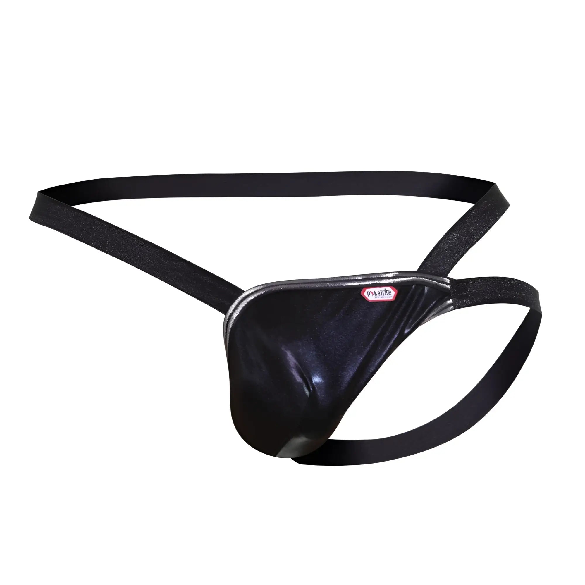 Black shiny latex thong with sleek form-fitting design and adjustable straps from pikante PIK 1013 napoles jockstrap