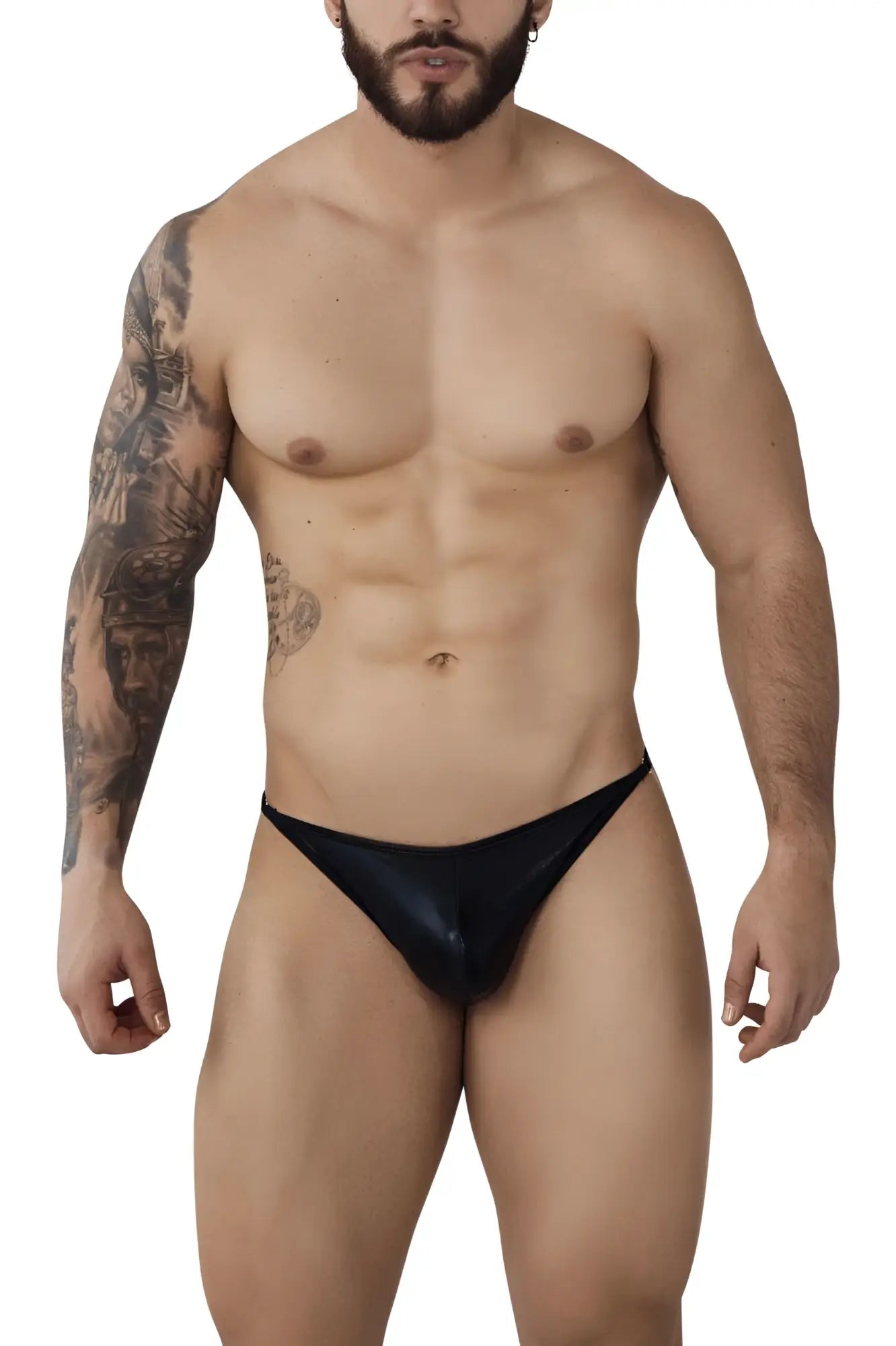 Black glossy material briefs from pikante pik 1014 salerno thongs showing the front side design