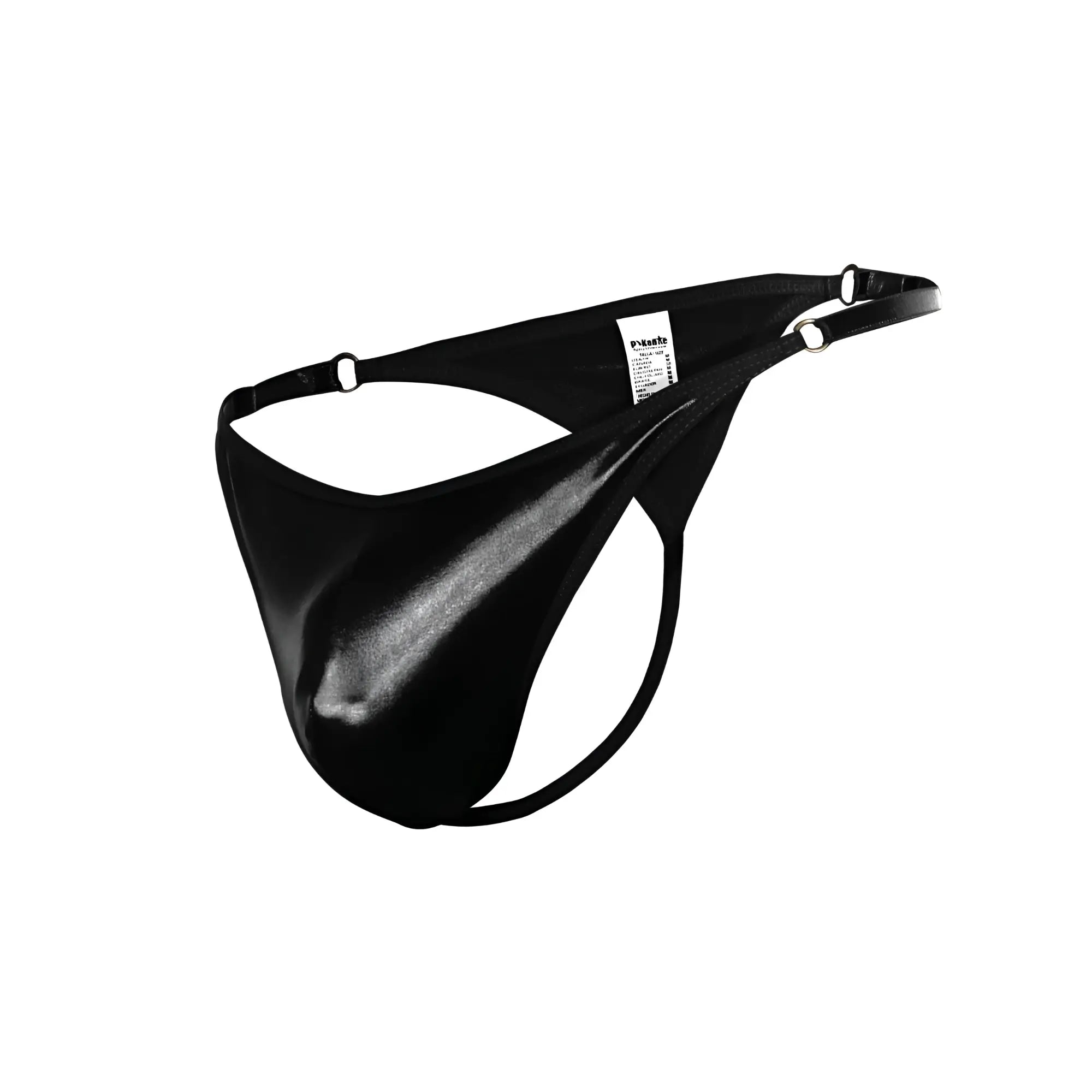 Black patent leather thong with sleek glossy finish and adjustable straps from pikante pik 1014 salerno thongs