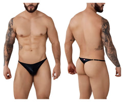 Black shiny latex Pikante PIK 1014 Salerno thong showing back with thin belt-like strap in black color