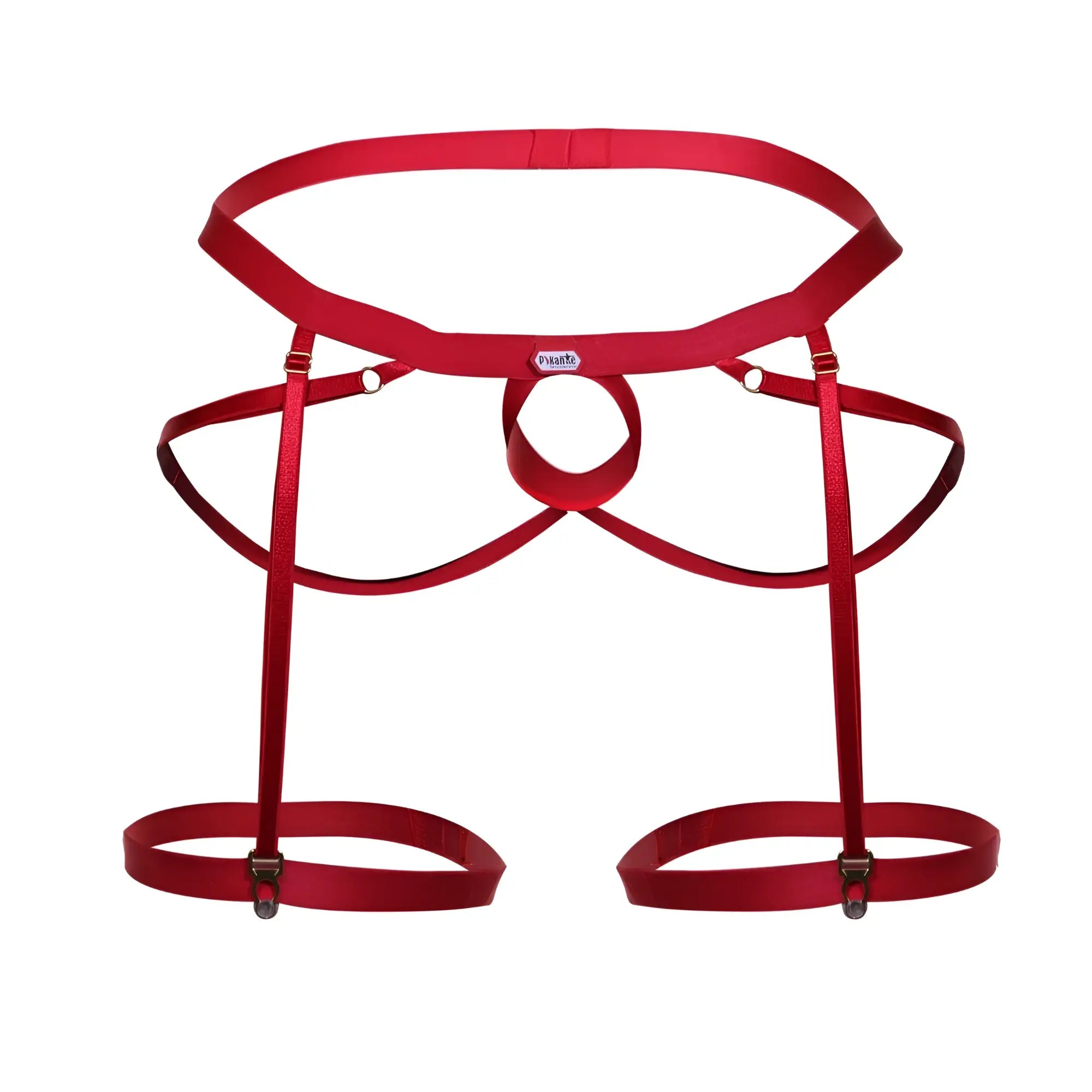 Red satin harness jockstrap with adjustable straps and metal clasps in pikante pik 1017 avellino color red