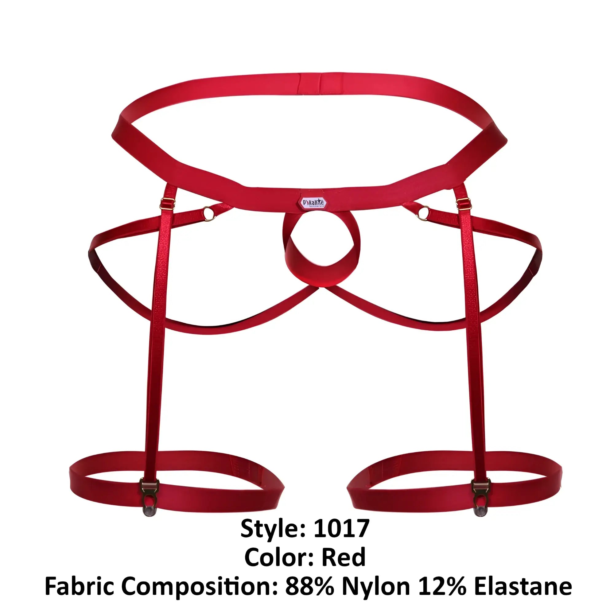 Red satin suspenders with central ring and adjustable straps made from nylon and elastane for pikante avellino jockstrap
