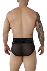 Black sheer mesh briefs with solid black elastic waistband and horizontal cutouts pikante pik 1020 plasencia briefs