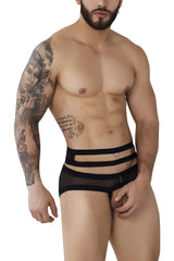 Black Pikante PIK 1020 Plasencia briefs with sheer mesh fabric and three horizontal elastic bands on the front