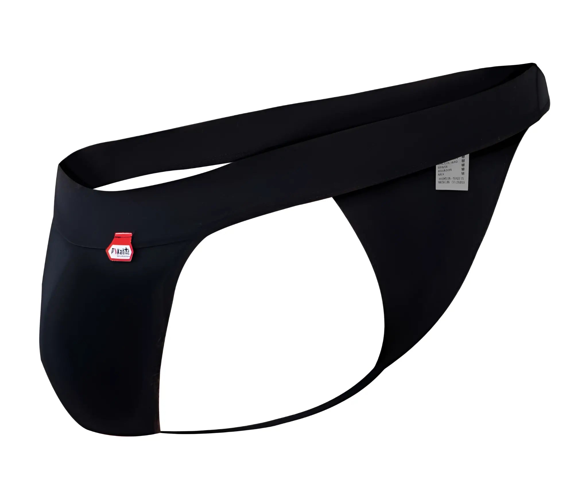 Black men’s briefs pikante PIK 1024X terni thongs in black with a red logo patch on the left hip