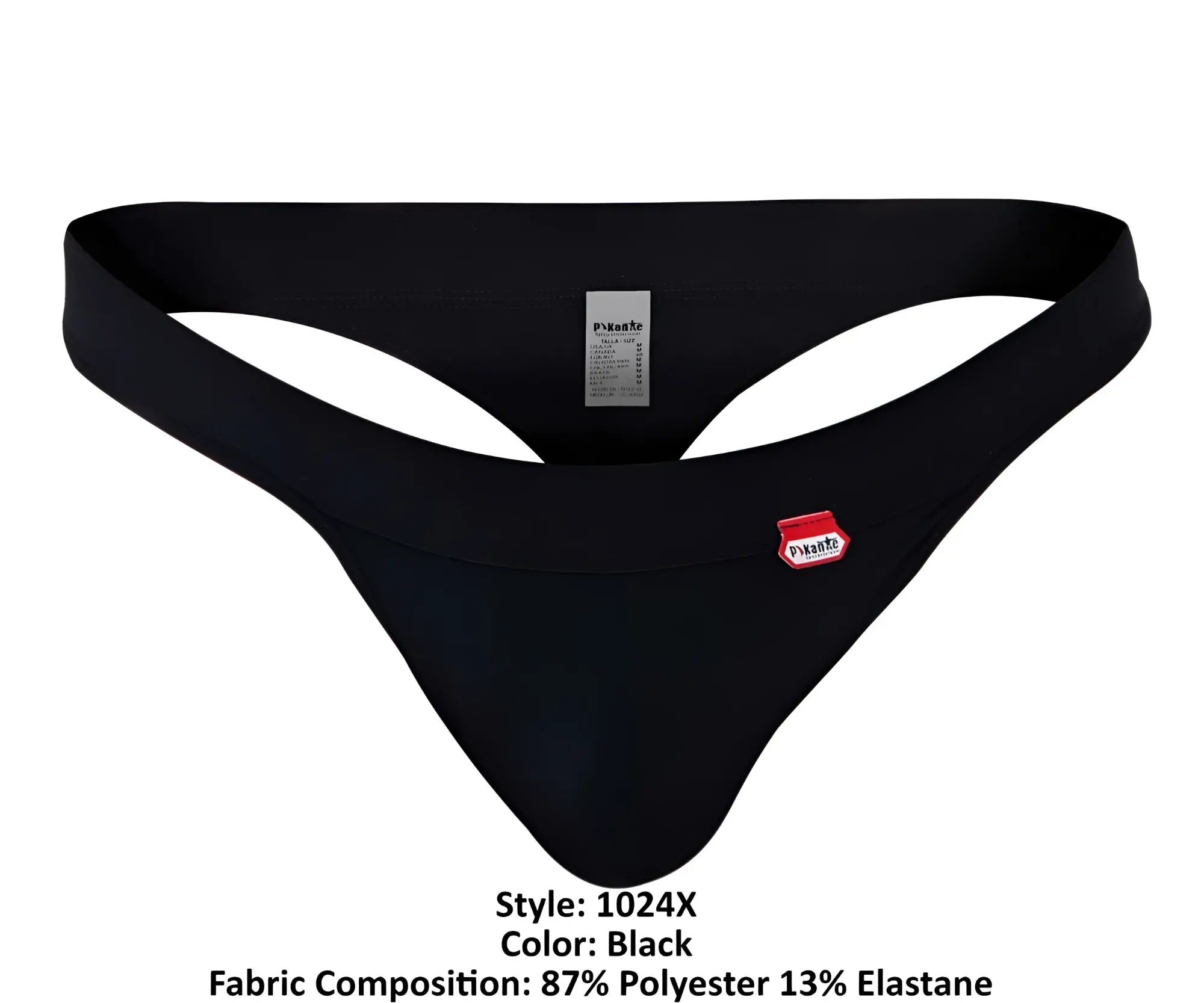 Black pikante terni thong with red and white logo patch on the front for men