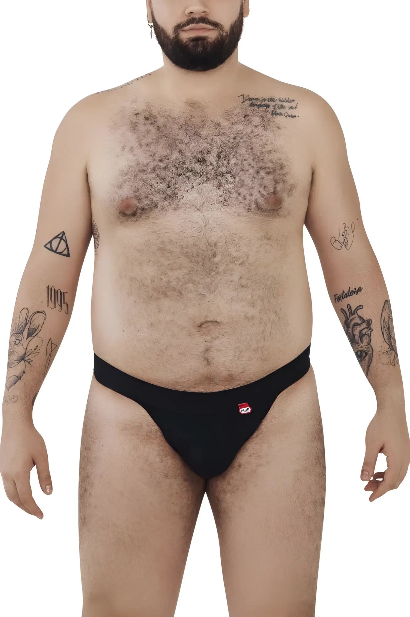 Black pikante pik 1024x terni thong briefs with small red and white logo on left hip
