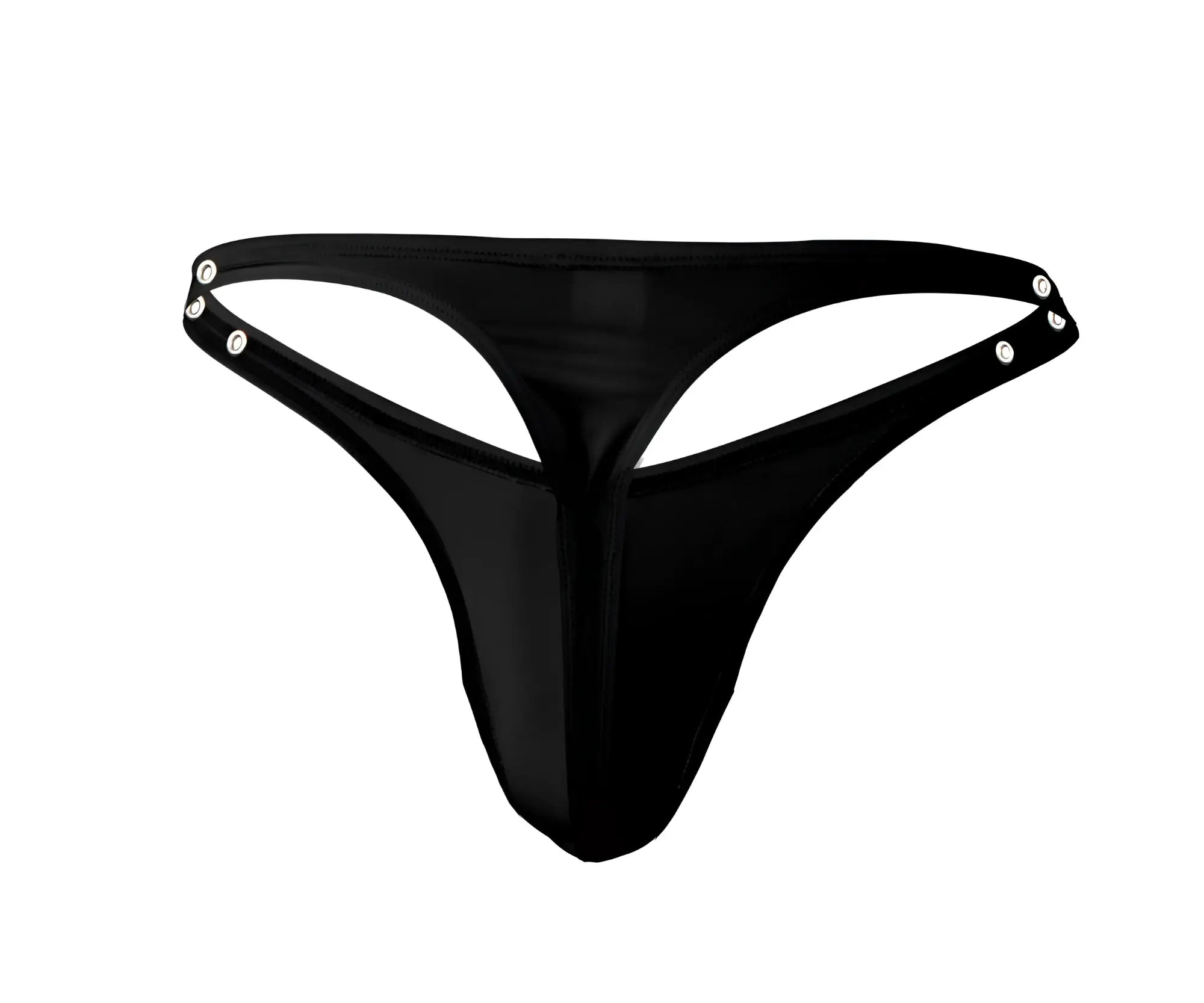 Black glossy nylon Pikante PIK 1025X Perusa thong with silver snap buttons on the sides