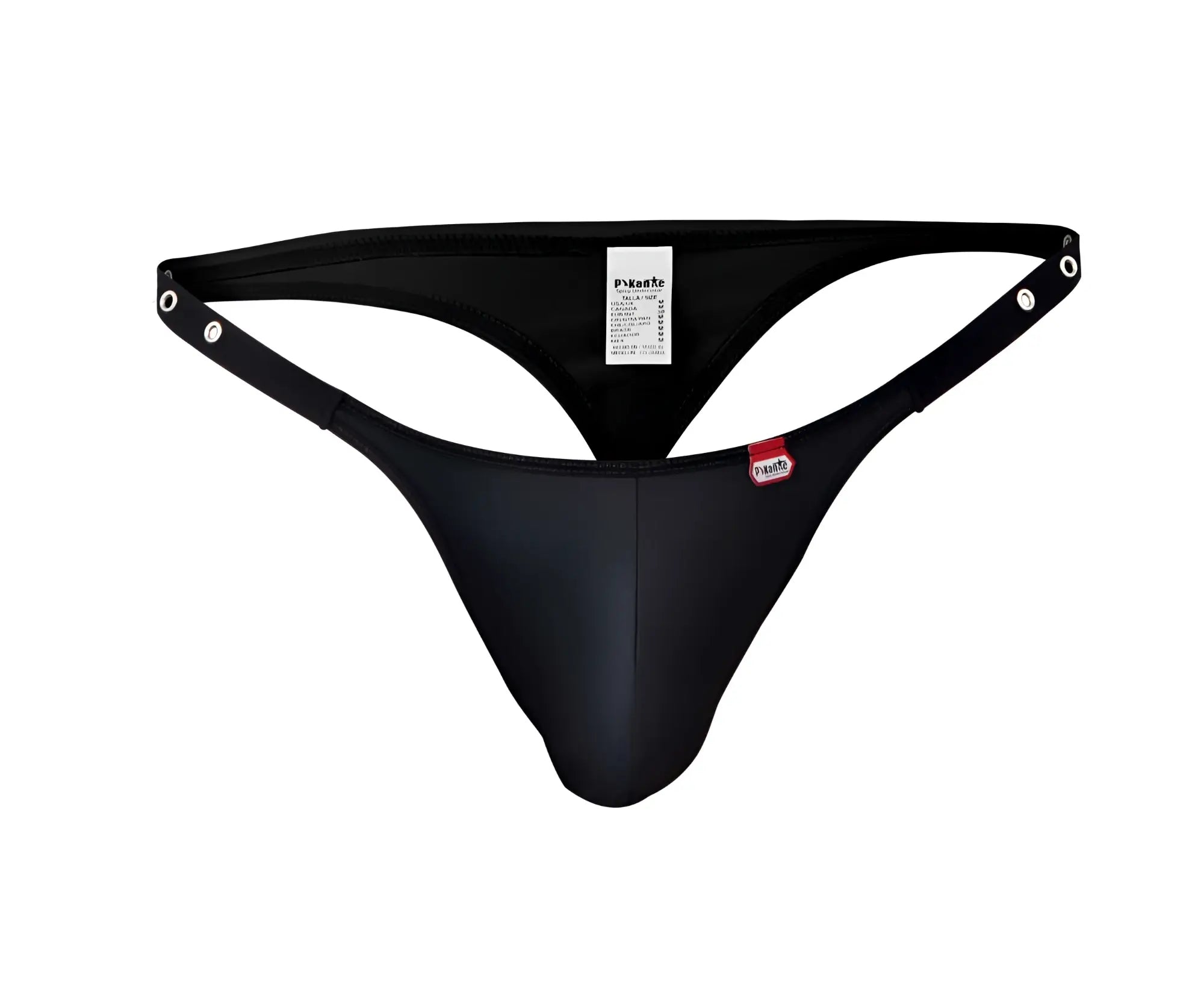 Black pikante pik 1025x perusa thong with sleek stretchy material and adjustable silver metal side clasps