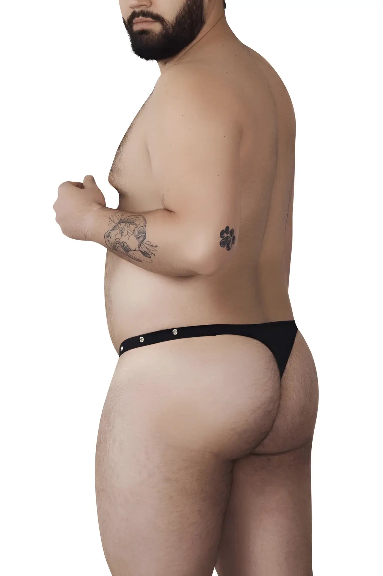 Black Pikante PIK 1025X Perusa thong with silver snap buttons showcasing the front design