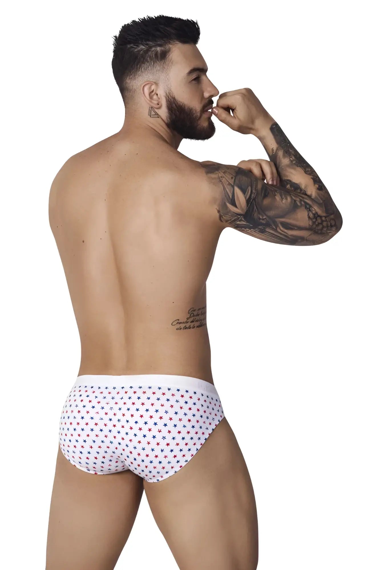 White pikante pik 1072 blaze briefs with small red and blue stars pattern for comfortable everyday wear