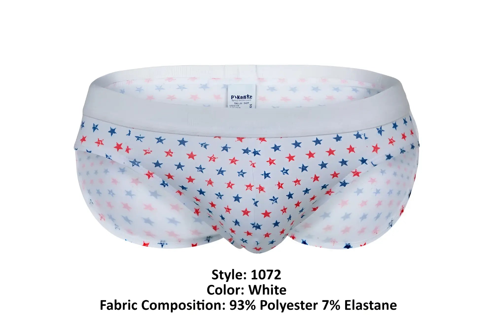 White Pikante PIK 1072 Blaze briefs with a playful red blue and light gray star pattern on cotton fabric