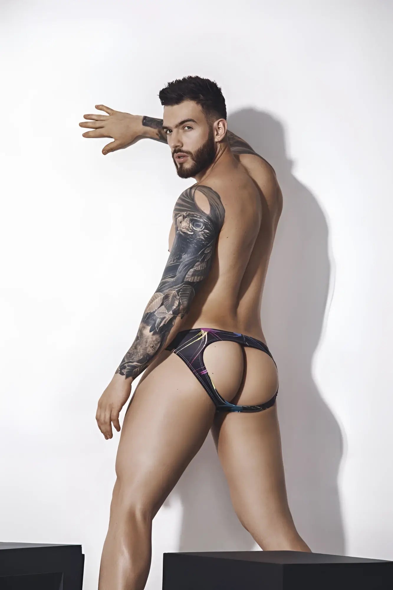 Black and purple patterned Pikante PIK 1076 nucleus jockstrap briefs with cut-out design for bold comfort