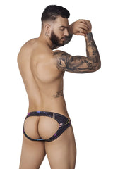 Black briefs with vibrant neon pink and blue geometric patterns from pikante PIK 1076 nucleus jockstrap color black