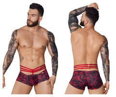 Pikante pik 1078 fiery trunks red briefs with red and black pattern and three horizontal red waist straps