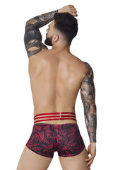 Red and black patterned pikante pike 1078 fiery trunks briefs with three horizontal red straps at the waist