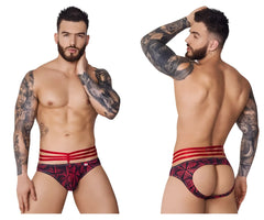 Red and black patterned pikante PIK 1080 fiery jockstrap briefs with three red stripes on the waistband