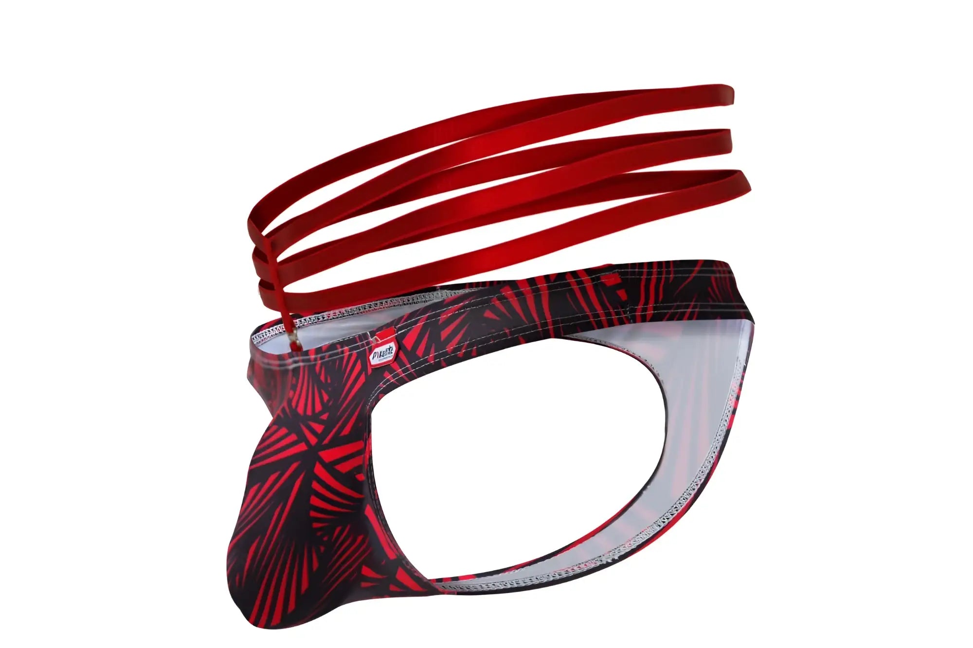 Red and black patterned men’s briefs with satin-like waistband from pikante pik 1081 fiery thongs in red color
