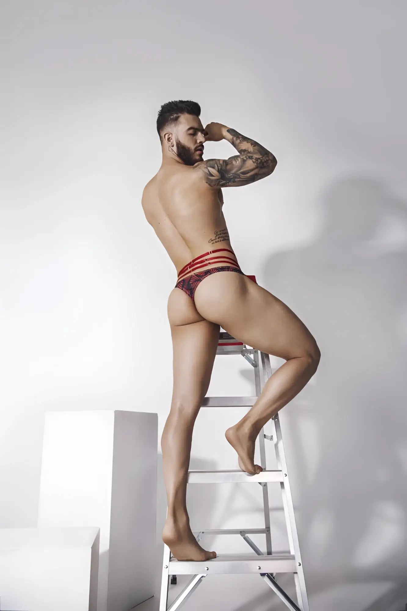 Red and black striped briefs with patterned design pikante pik 1081 fiery thongs color red front view
