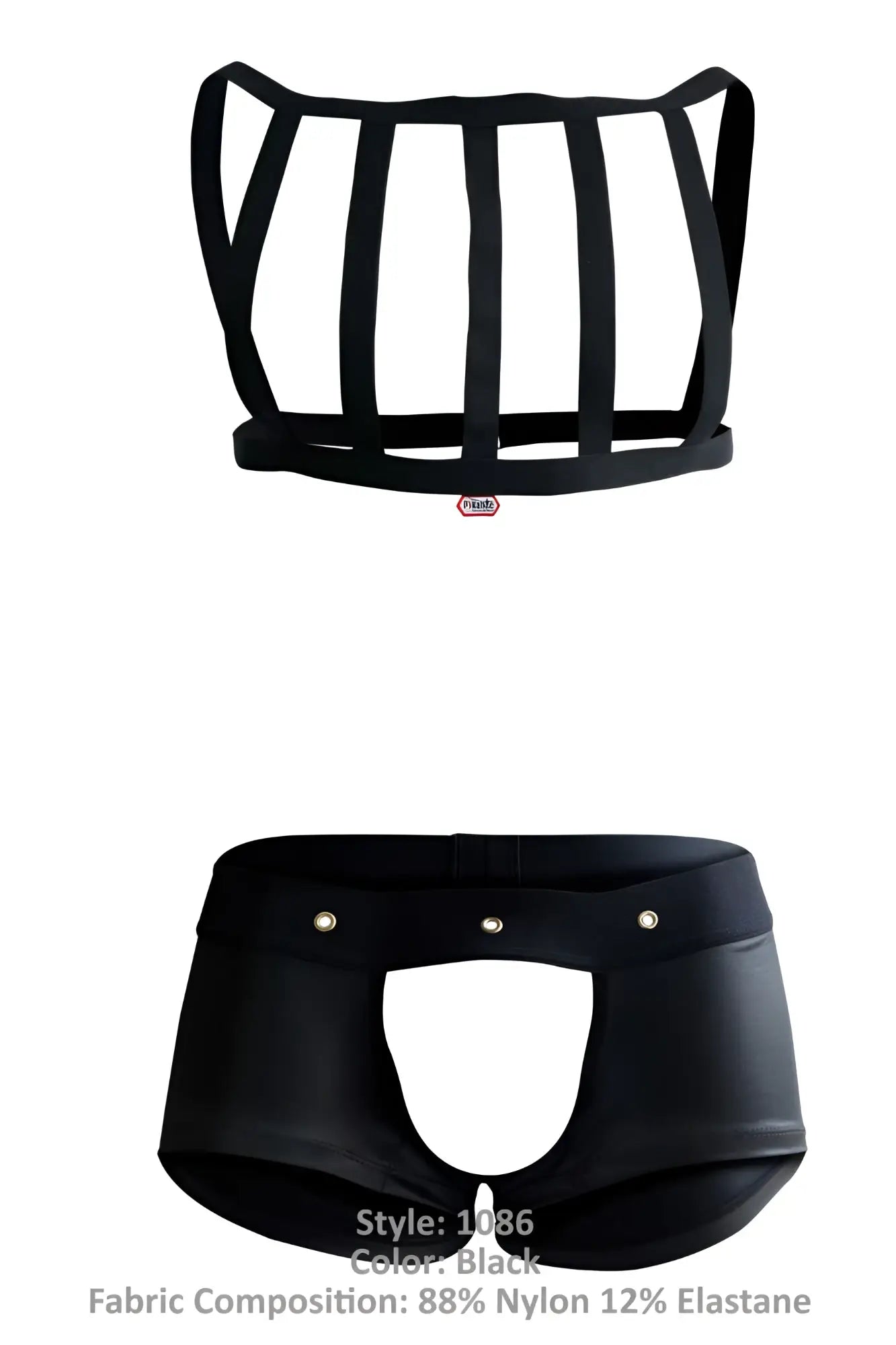 Black pikante pik 1086 hard harness jockstrap with sleek form-fitting nylon elastane material and structured design