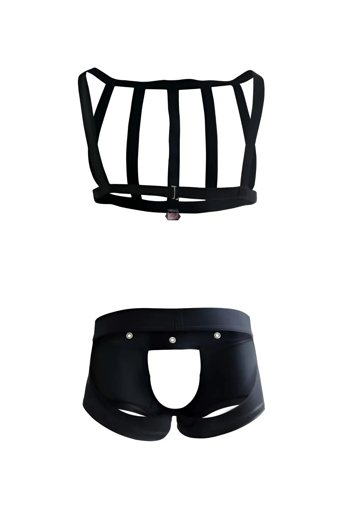 Black pikante PIK 1086 hard harness jockstrap set with structured cage top and silver hardware briefs