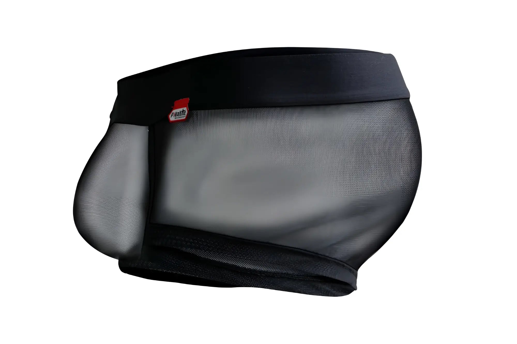 Pikante PIK 1090 burly mesh trunks in black with solid waistband and small red brand tag in front view
