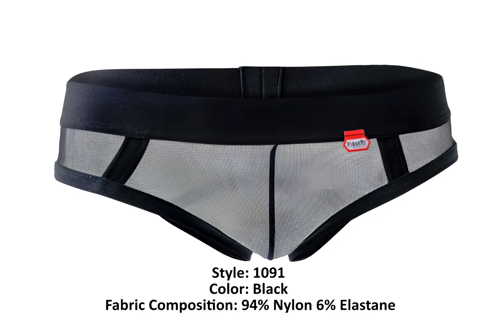 Black mesh Pikante PIK 1091 Burly briefs with solid black waistband made of 94% nylon and 6% elastane