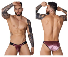 A shimmering rose gold velvet thong with black trim from pikante pik 1098 clandestine velvet bikini pink collection