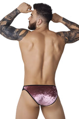 Pink sequined pikante pik 1098 clandestine velvet bikini briefs with black trim front view