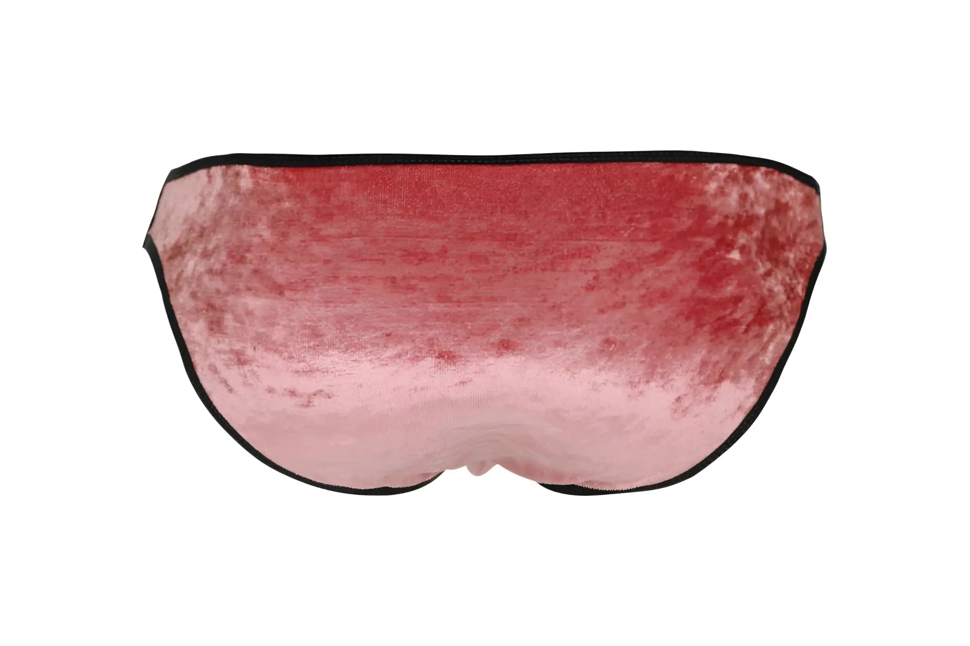 A soft pink velvet eye mask with black trim and red gradient top by Pikante PIK 1098 Clandestine Bikini