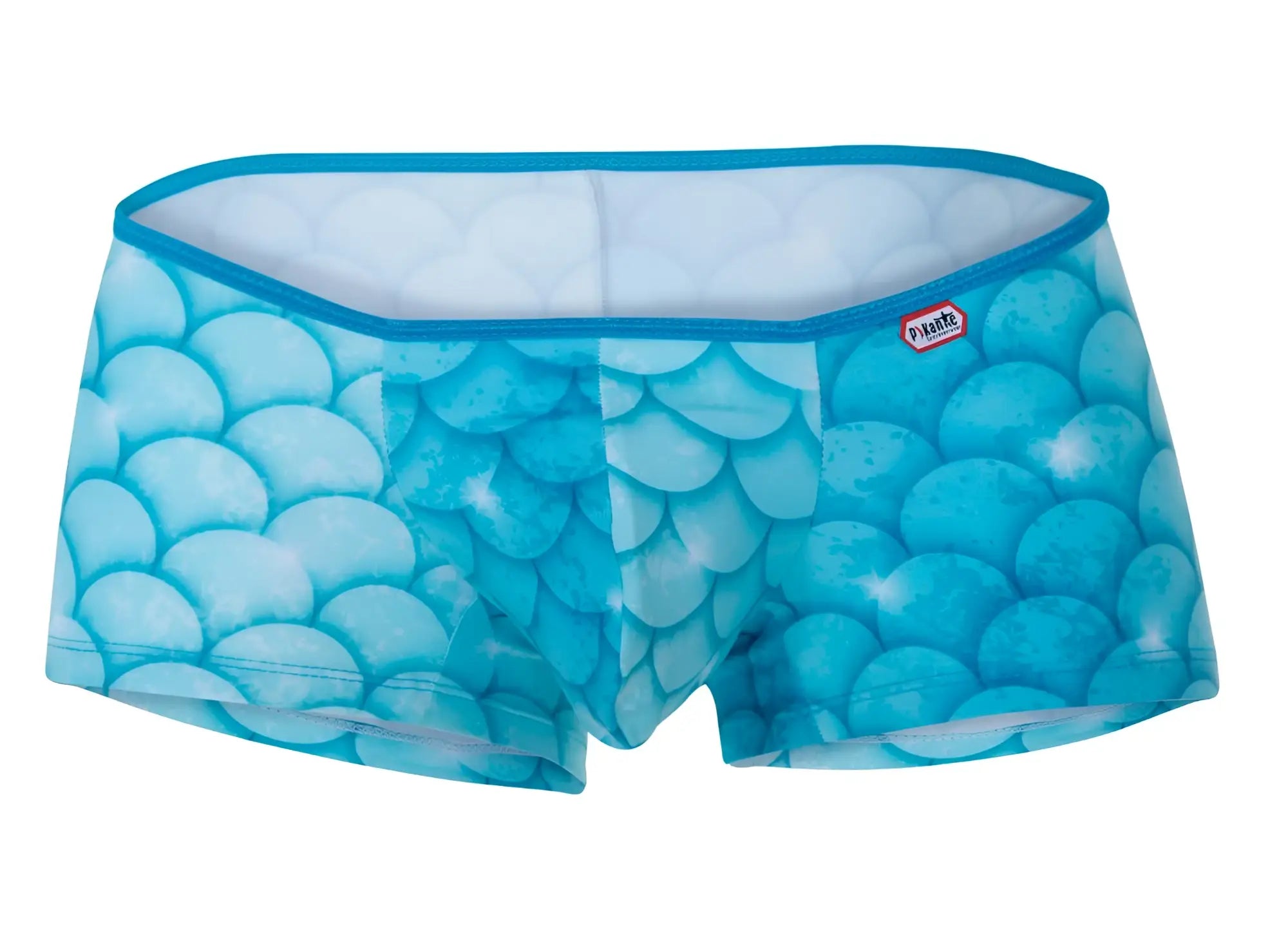 Blue mermaid-scale patterned pikante pIK 1268 roskilde men’s briefs with white lining and teal trim