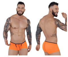 Bright orange pikante piks 1273 sonar trunks with black trim and central zipper detail briefs design