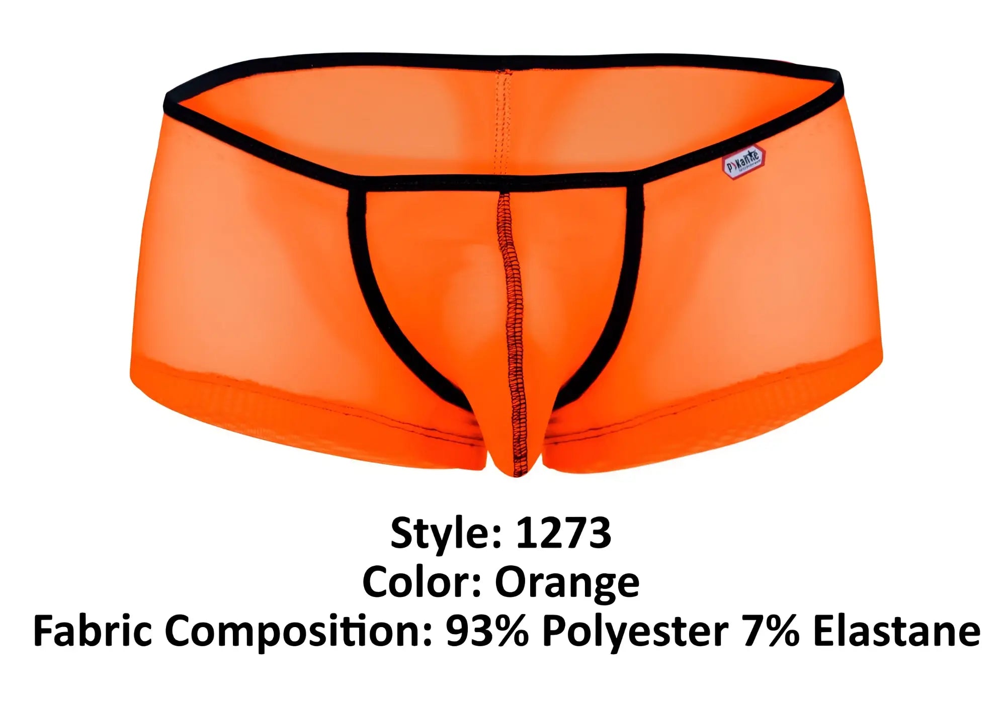 Bright orange sheer Pikante PIK 1273 Sonar briefs with black trim and central seam in lightweight fabric