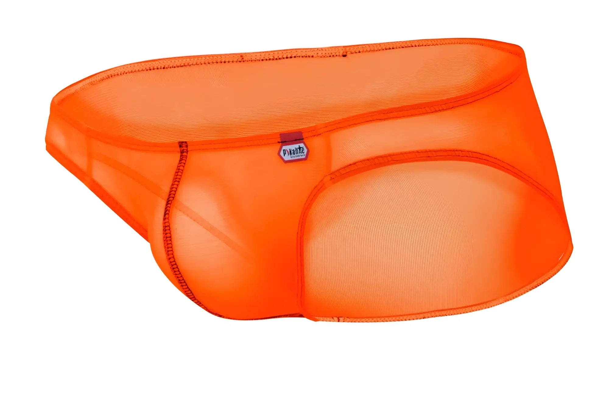Bright orange Pikante PIK 1277 Sonar briefs with mesh material and subtle brand tag on the waistband