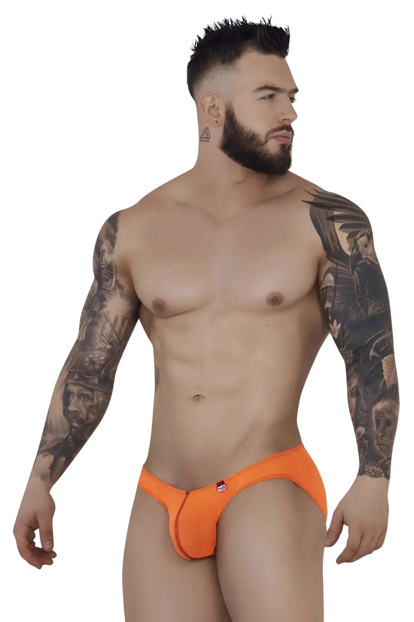 Bright orange pikante pik 1277 sonar briefs with form-fitting design and small red logo on the front
