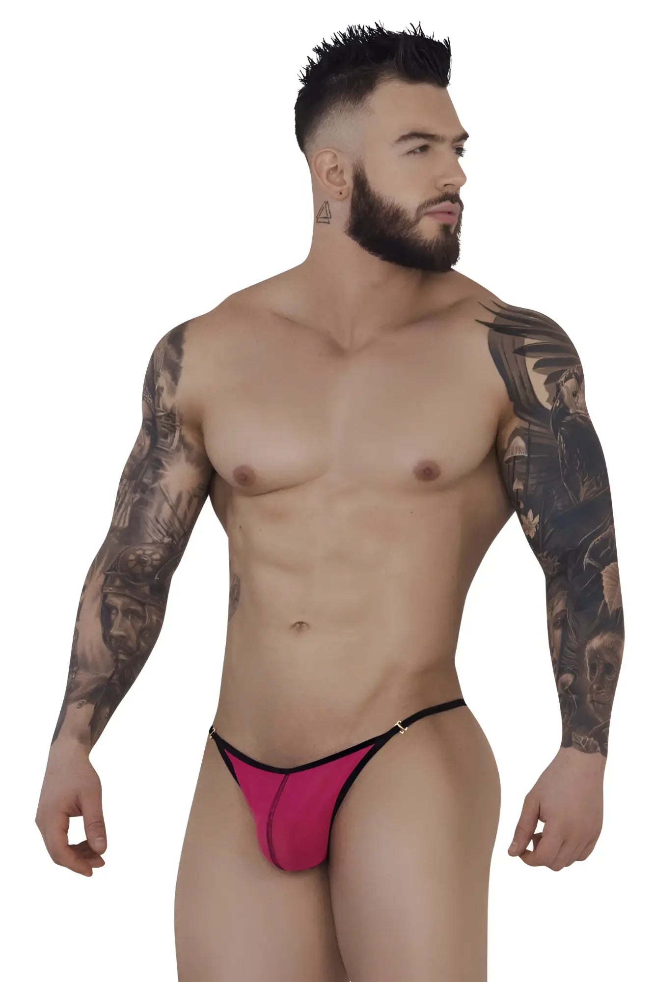Bright pink Pikante PIK 1279 Sonar thong with black trim and gold-tone clasp in fuchsia color