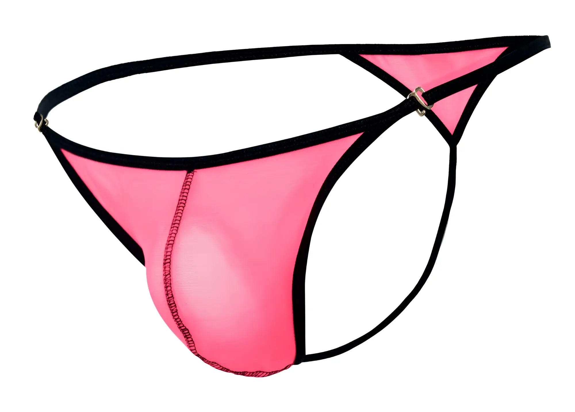 Pink mesh thong with black trim and metallic buckle from pikante pik 1279 sonar thongs color fuchsia