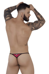A vibrant fuchsia thong with black trim and adjustable waistband from pikante pik 1279 sonar thongs collection