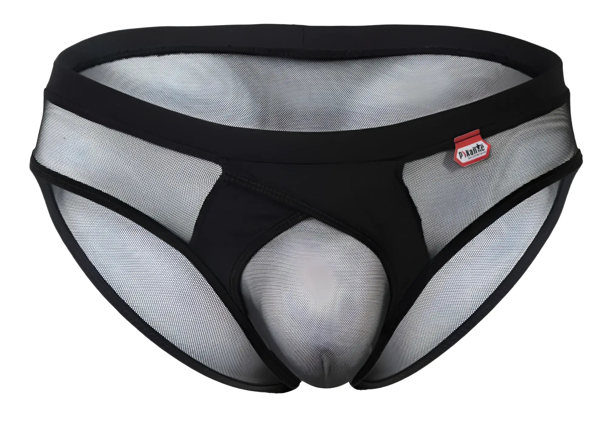 Black and gray mesh briefs with solid black waistband and pikante label pikante PIK 1289 Itadaki Briefs color black