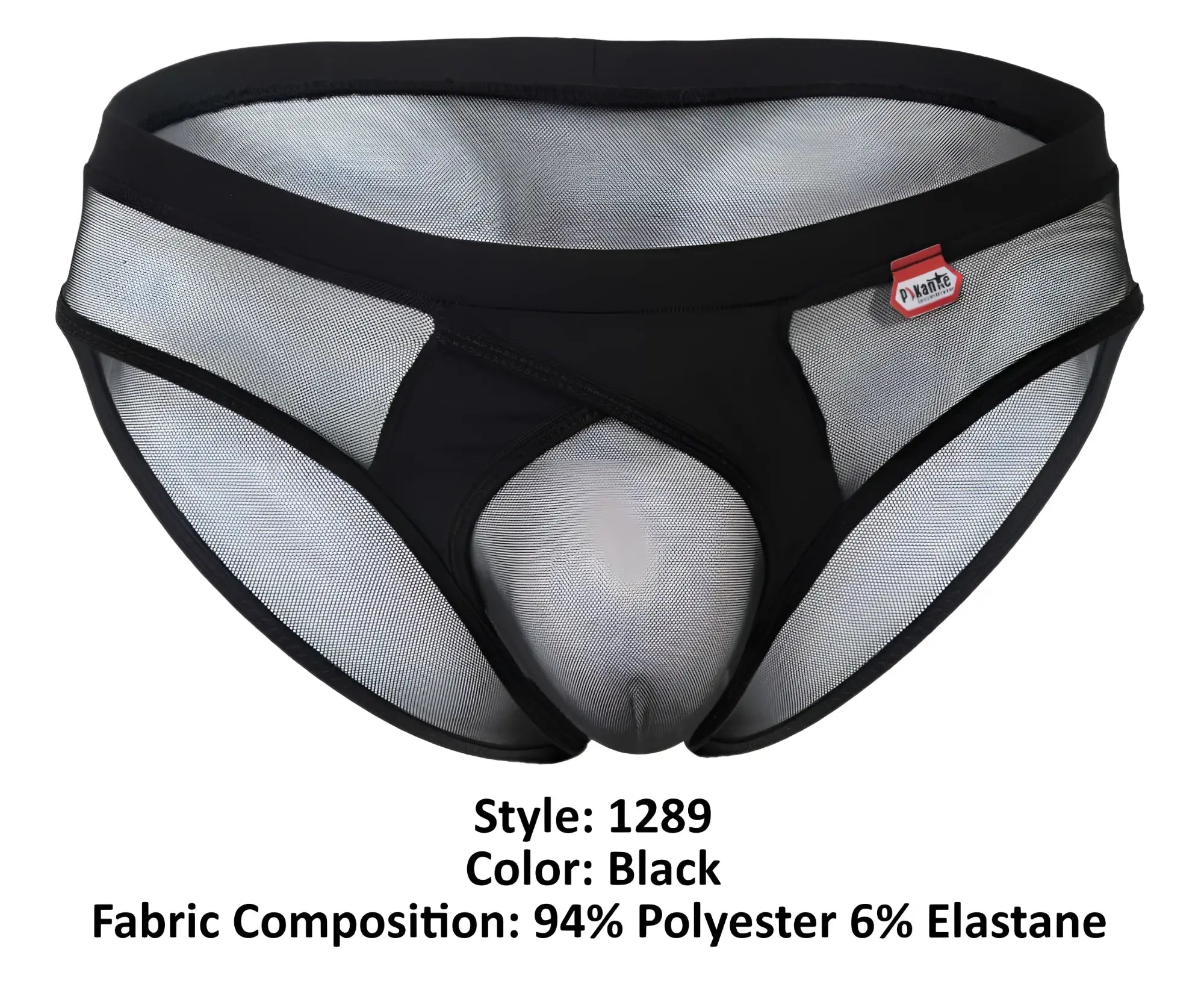 Pikante pik 1289 itadaki black briefs featuring black mesh with solid waistband and central panel with red tag