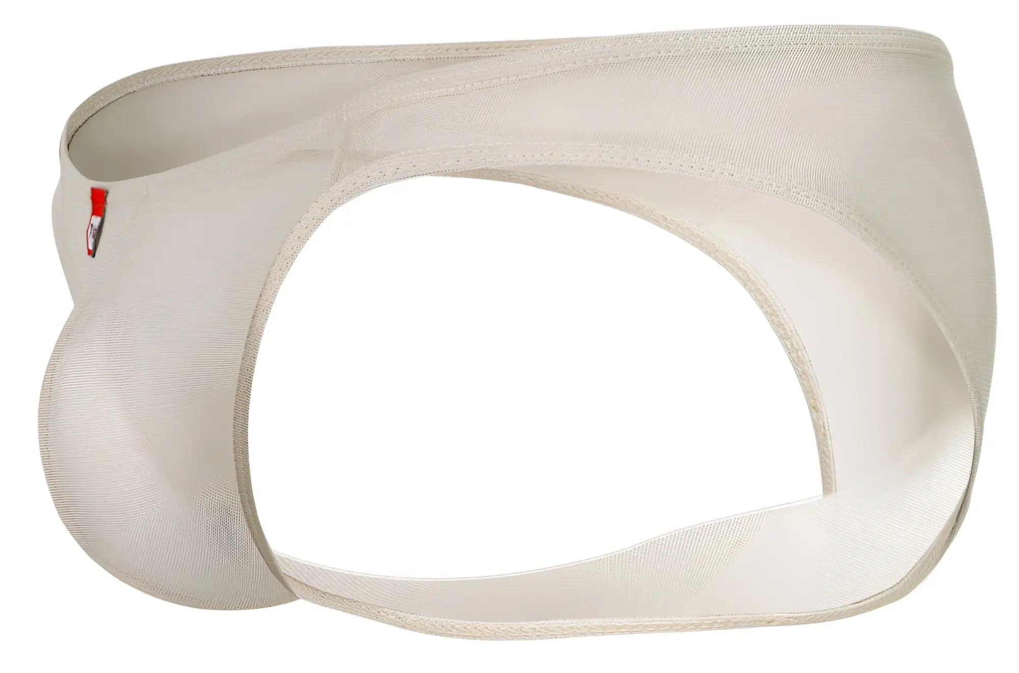 Cream-colored mesh pikante pik 1822 luxury briefs with a subtle red logo on the side in beige color
