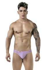 Lavender-colored form-fitting brief-style underwear with a small red logo on the waistband by pikante pik 1822 luxury briefs