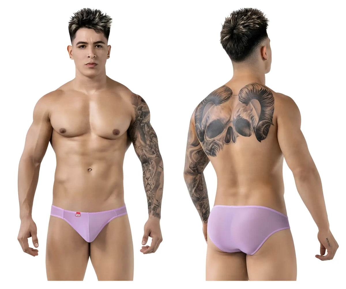 Lavender-colored sheer mesh briefs pikante pik 1822 luxury briefs with a small red logo on the front