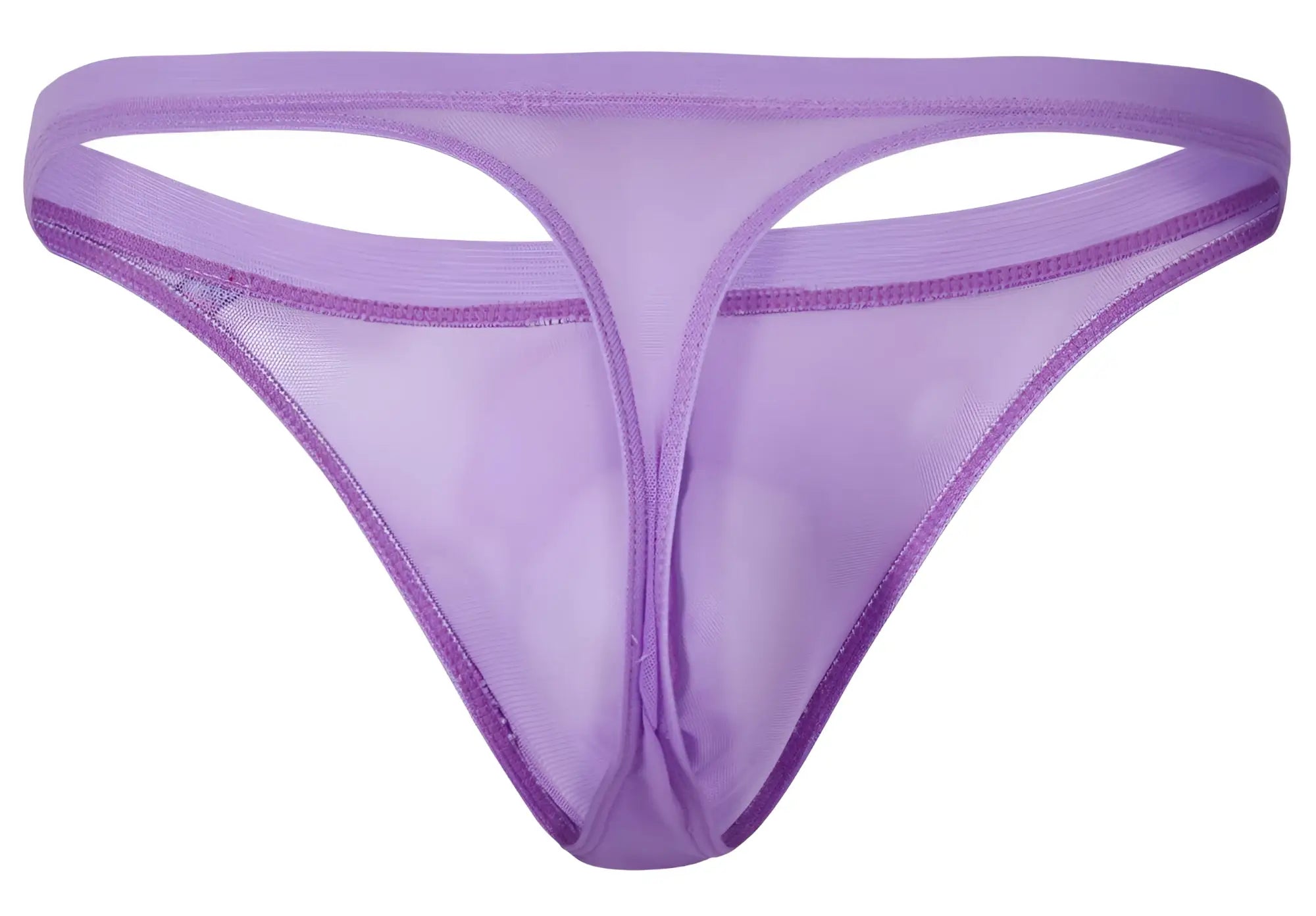 Purple sheer mesh thong with solid purple elastic waistband and trim from Pikante PIK 1823 luxury thongs lilac collection