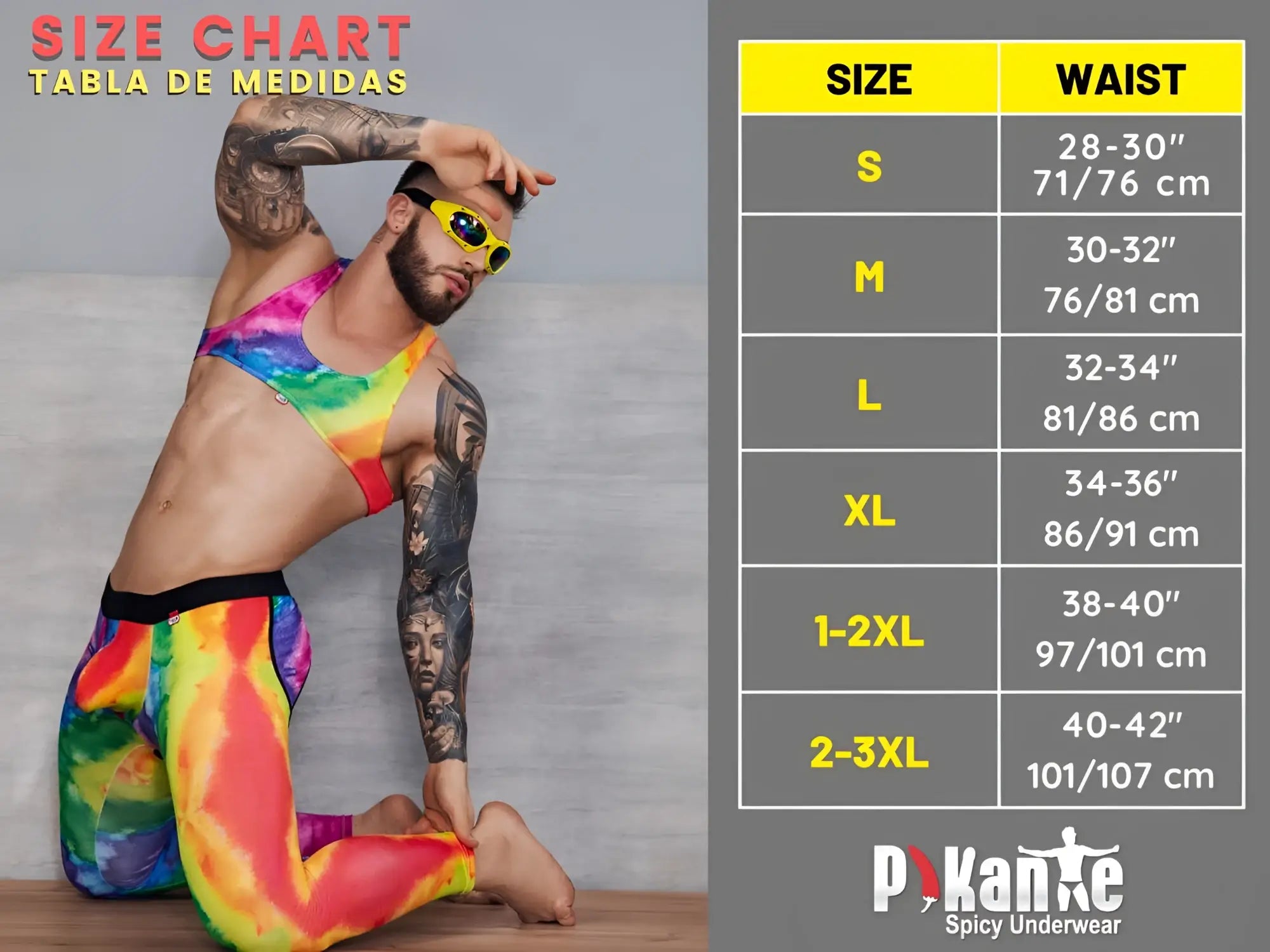 Rainbow tie-dye athletic wear set by Pikante featuring luxury lilac thongs perfect for sporty comfort and style
