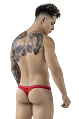 Red sheer mesh thong with solid waistband from pikante PIK 1823 luxury thongs in red shown from the front