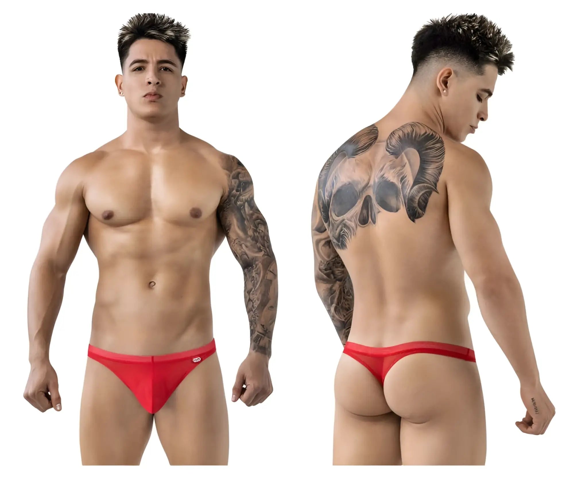 Red thong briefs from Pikante PIK 1823 luxury thongs with a small logo on the side in vibrant red color