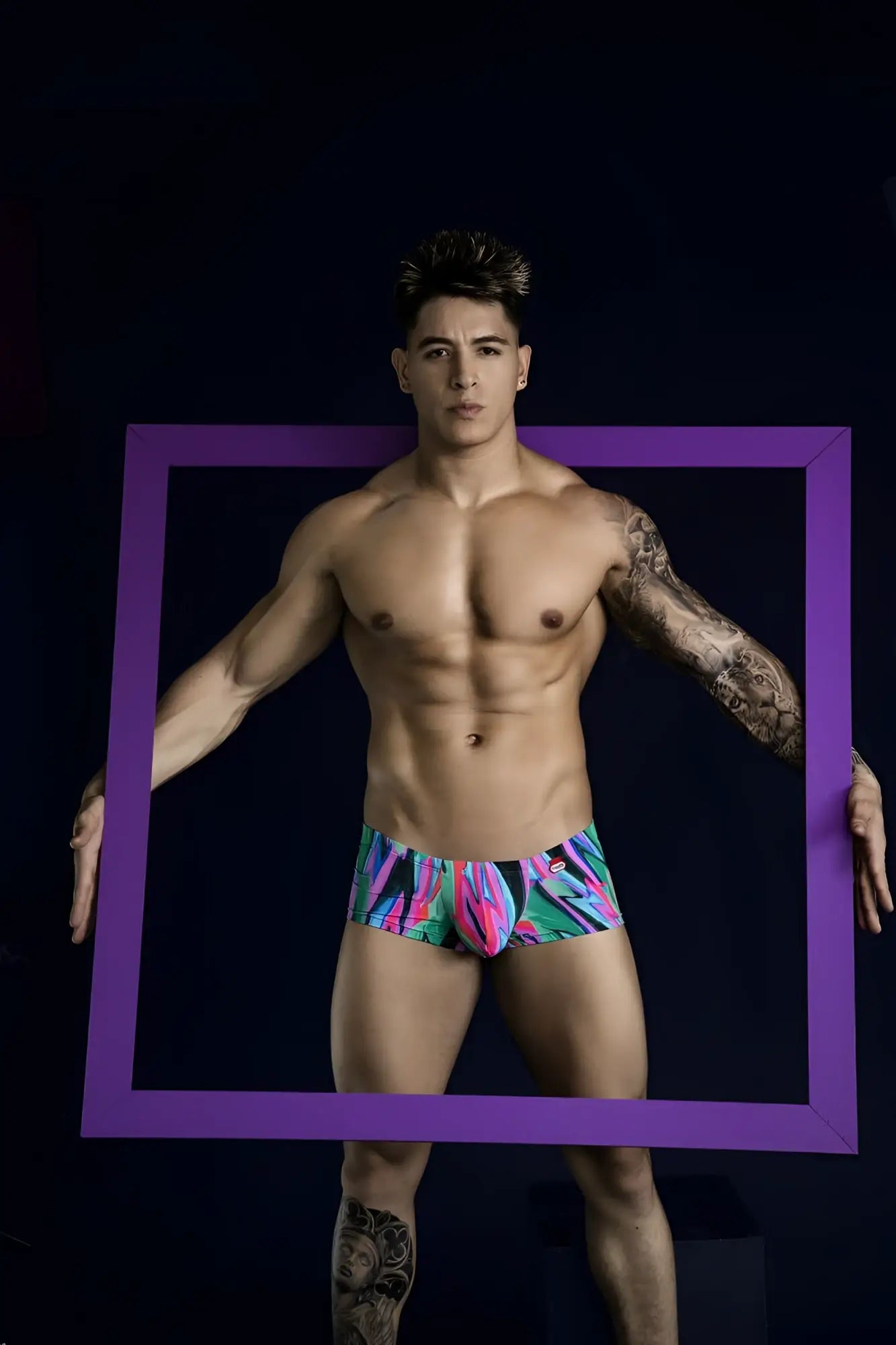 Vibrant multicolored pikante pik 1828 abstract trunks color green with bold tropical pattern swim trunks