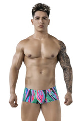 Pikante pik 1828 abstract trunks color green vibrant multicolored tropical print briefs with bold geometric pattern