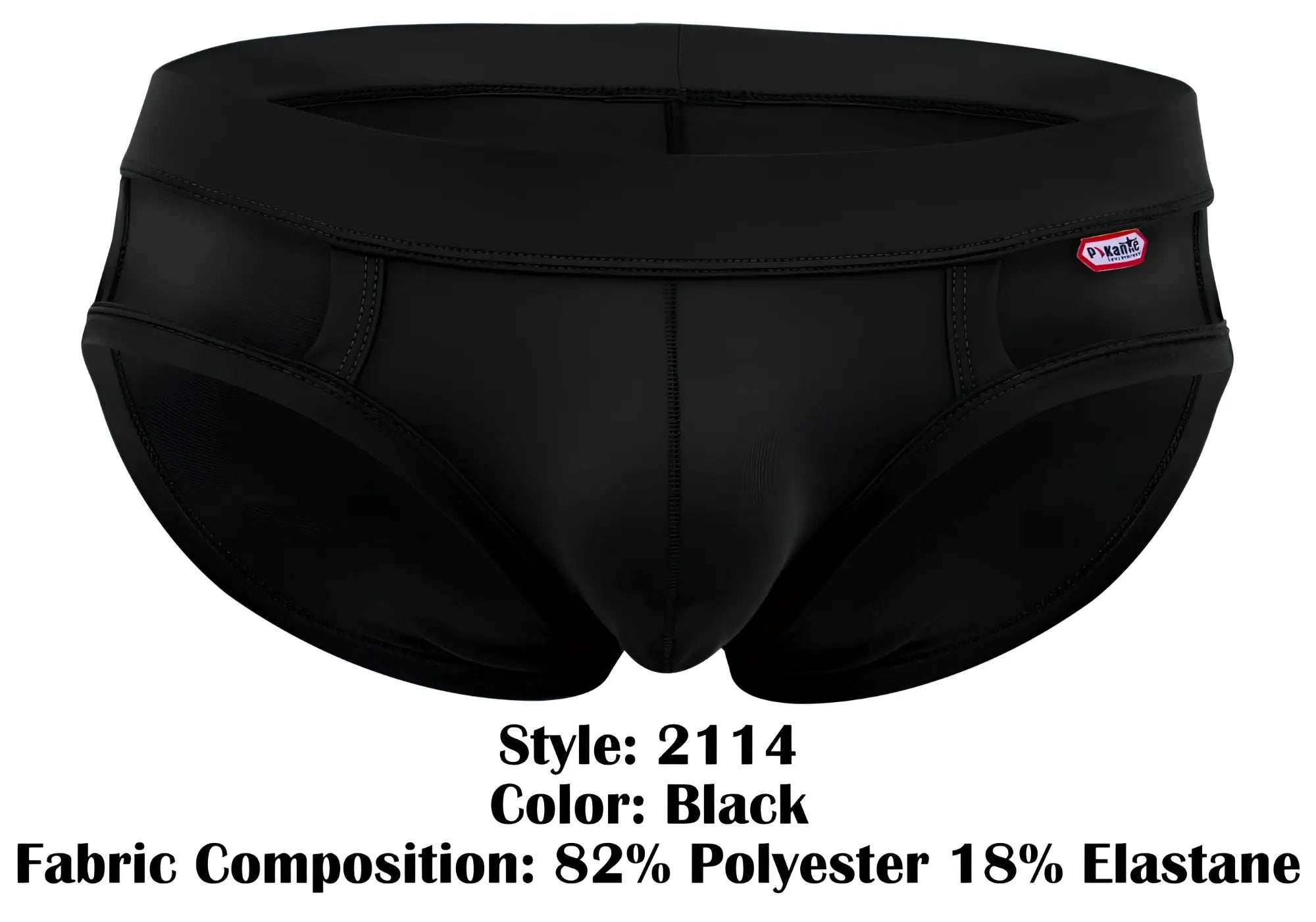 Black men’s briefs pikante pik 2114 lenox in black made from 82 polyester 18 elastane shown from the back